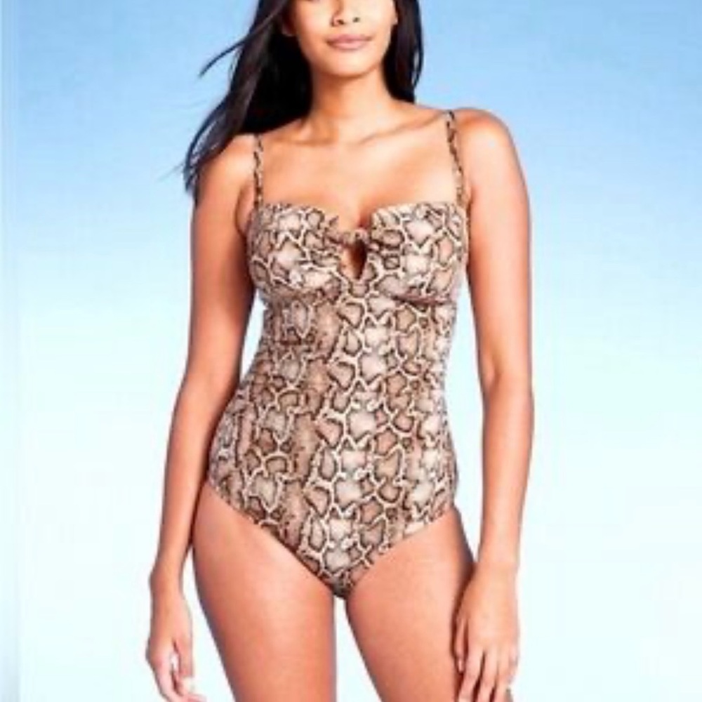 Kona Sol Tan and Brown Patterned Swimsuit